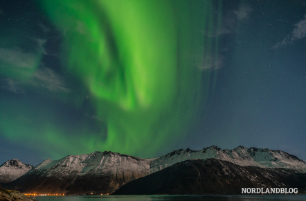 Gigantische Nordlichter in der Bucht von Husøy (Insel Senja)