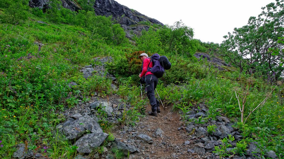 Bild von Conny beim Aufstieg in Richtung Menurubu im Jotunheimen in Norwegen
