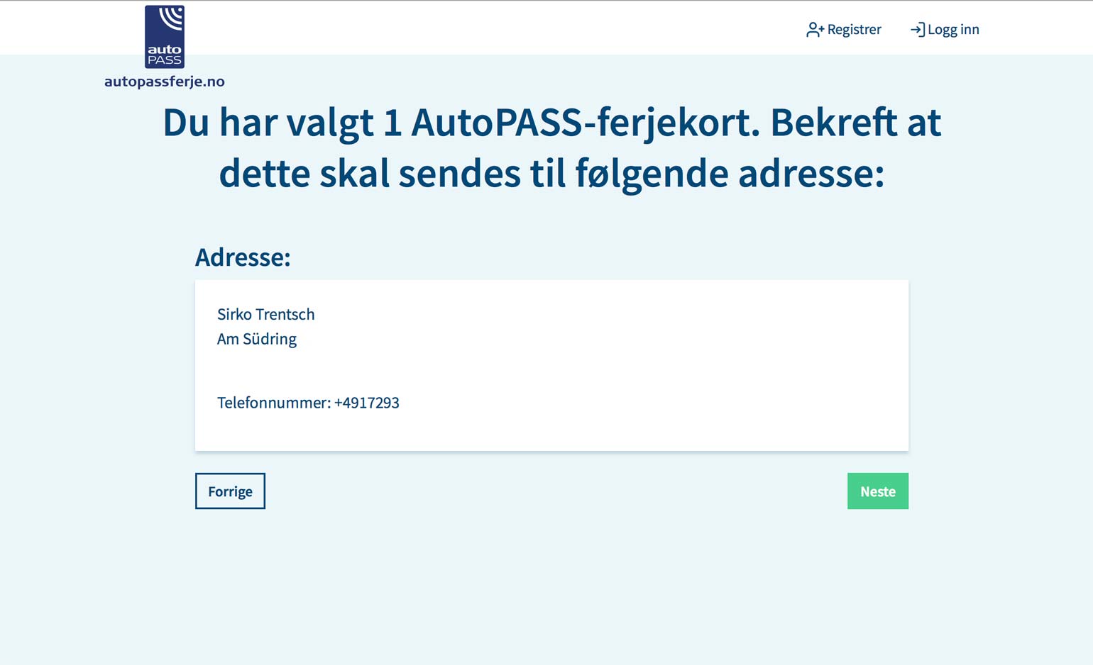 AutoPass Ferjekort Bestellung für Touristen