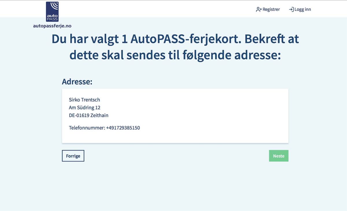 Detaillierte Anleitung: Bestellung deiner AutoPass Ferjekort für Norwegen Detaillierte Anleitung: Bestellung deiner AutoPass Ferjekort für Norwegen - Verkehr Norwegen, Tipps, Spartipps, Ratgeber, Perfekte Reise, Ferjekort, Fährverbindung, Fähre, AutoPass, Anleitung - norwegen-ratgeber - Die ultimative Anleitung mit allen Details, Screenshots aus dem Bestellprozess und allen wichtigen Informationen für deine Bestellung