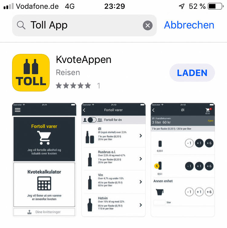 Die TOLL App - eine App vom norwegischen Zoll