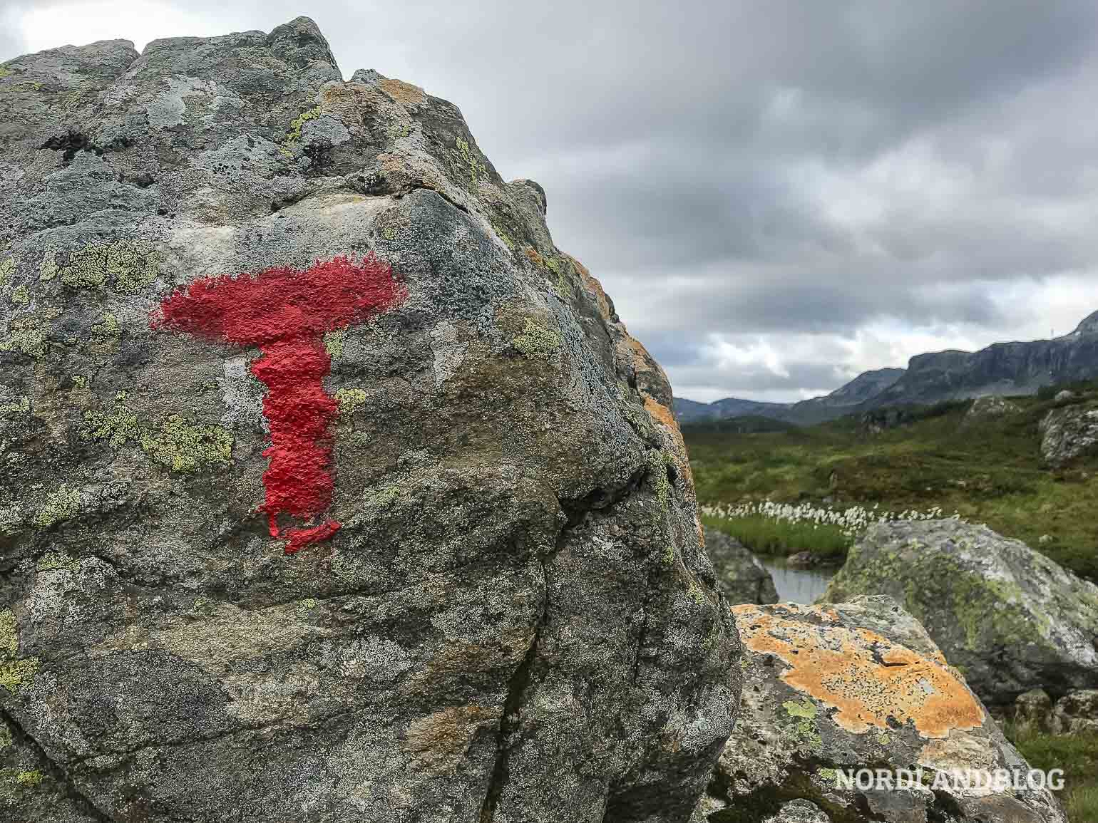 Das rote T markiert den Weg 