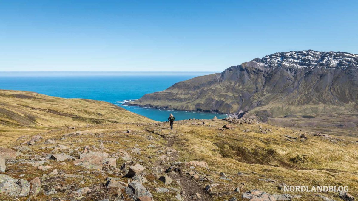 Abstieg-vom-Pass-zur-Bucht-Brunavik-in-Borgarfjordur-Ostisland