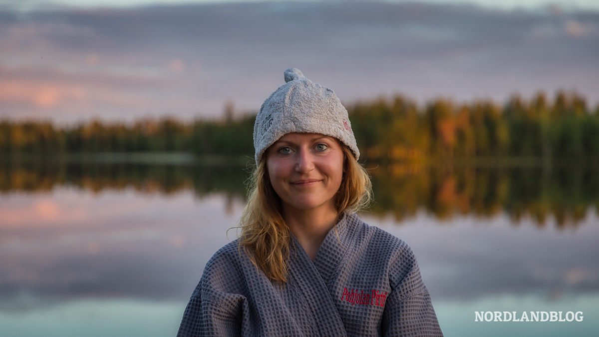 Conny nach dem ersten Saunagang bei Pohjolan Pirtti & Kievari - Kuusamo, Finnland