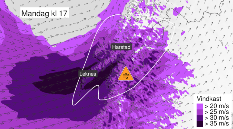 Screenshot Wetterkarte von Storm.no