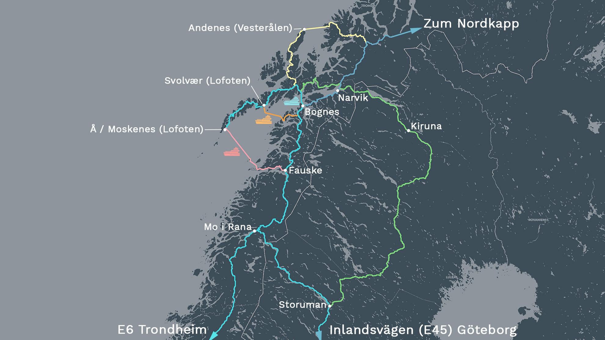 Anreise Lofoten Landkarte und Übersicht Fährverbindungen Lofoten (Norwegen)