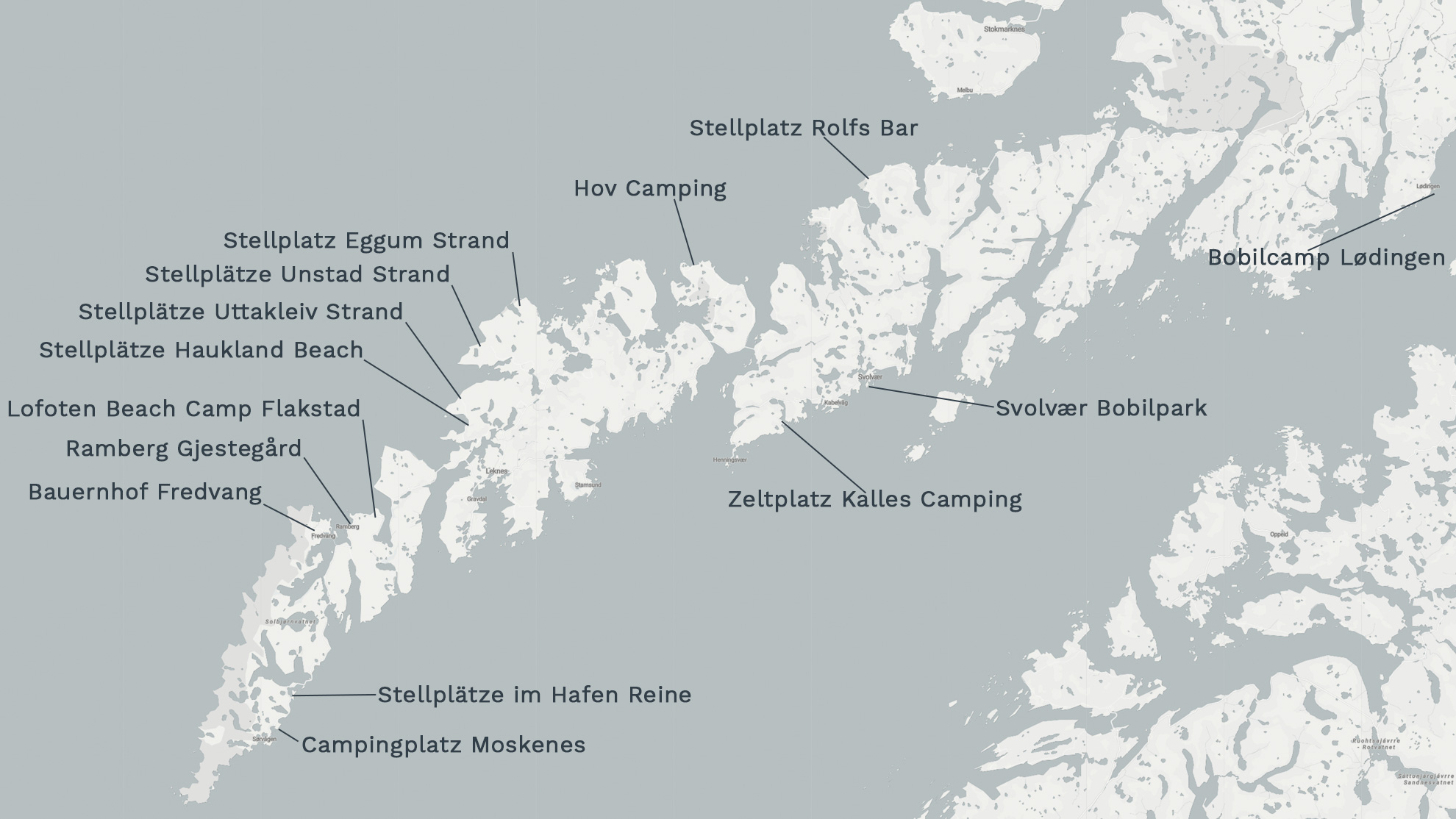 Landkarte und Übersicht Campingplätze Stellplätze Camping Lofoten (Norwegen)