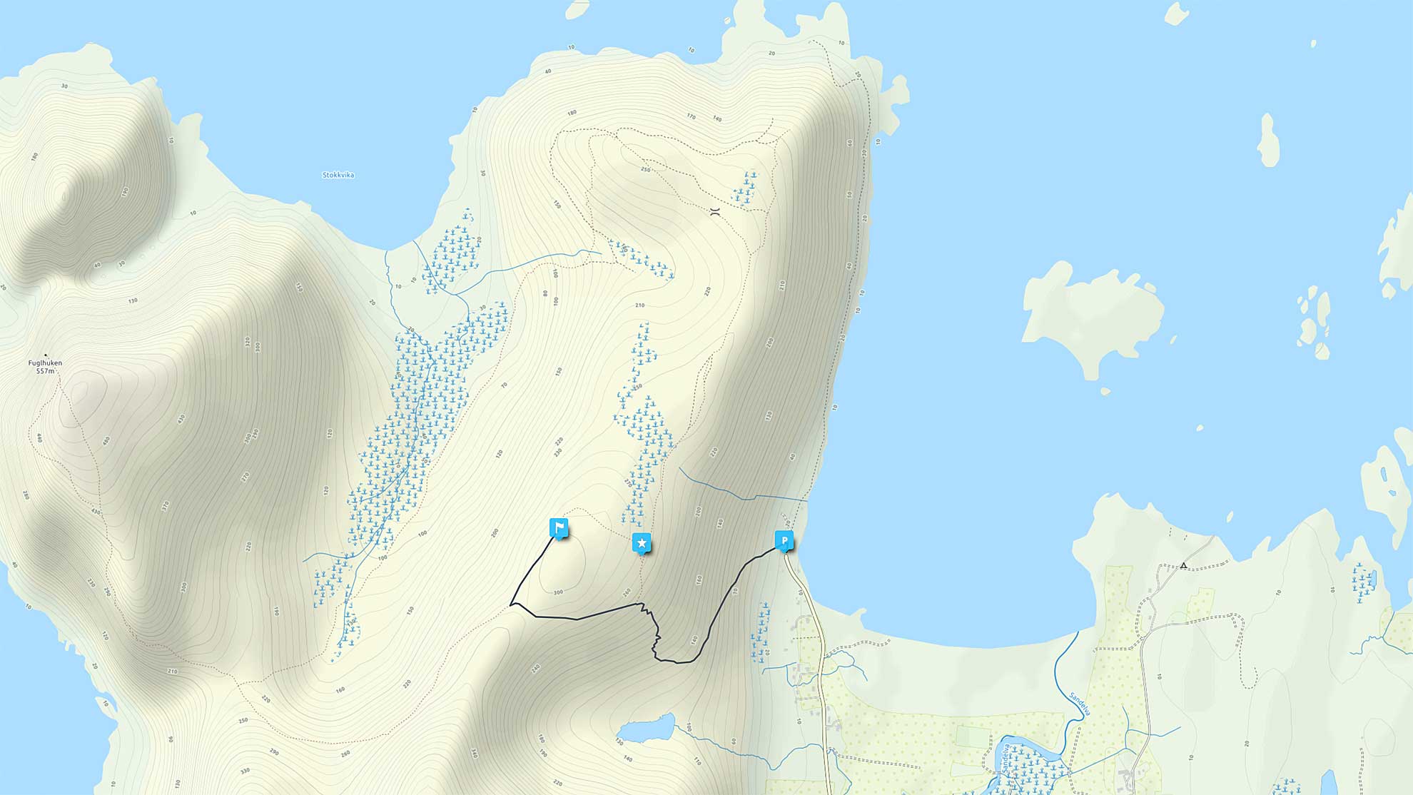 Landkarte-zur-Wanderung-zum-Yttersandheia-auf-den-Lofoten-in-Norwegen