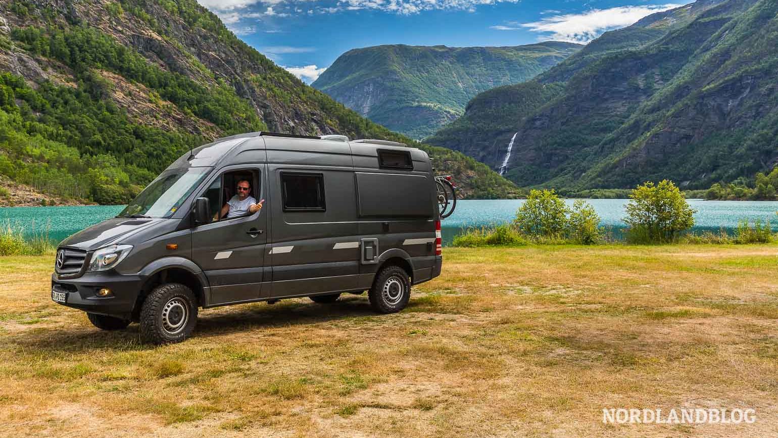 Mit unserem Kastenwagen in Skjolden am Sognefjord (Norwegen)