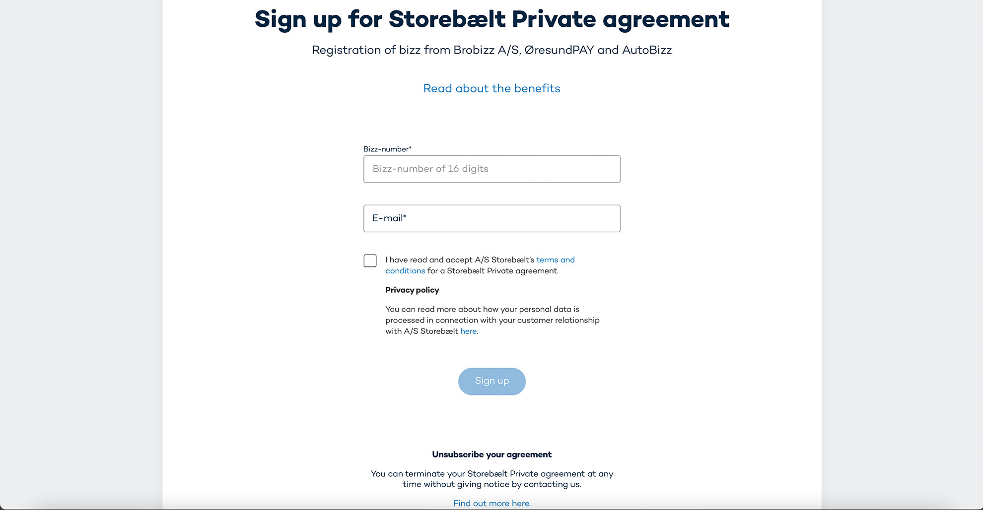 Anmeldung-Storebelt-Rabattvereinbarung-Private-Agreement-Screenshot