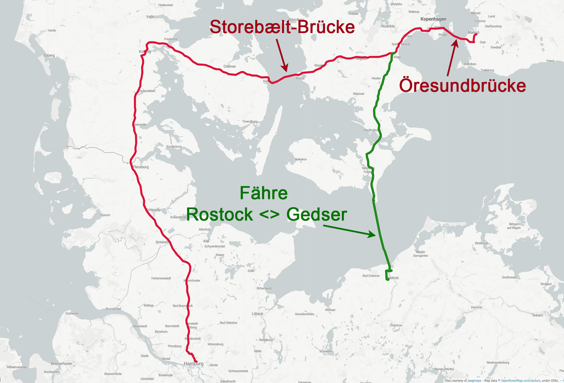 Landweg-Maut-Denmark-Rostock-Gedser-Faehre-Option-Landkarte