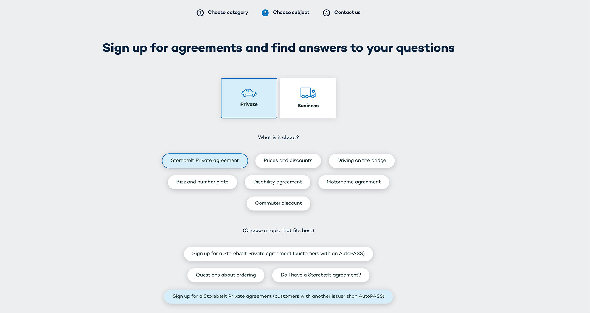 Screenshot Webseite Storebaelt-Bruecke Rabattvereinbarung Private Agreement