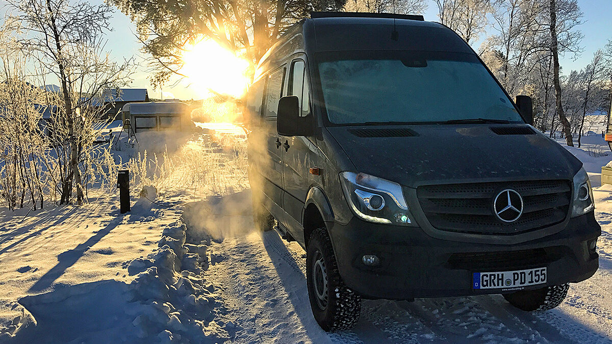 Eiseskälte auf dem Campingplatz am Femunden in Norwegen.