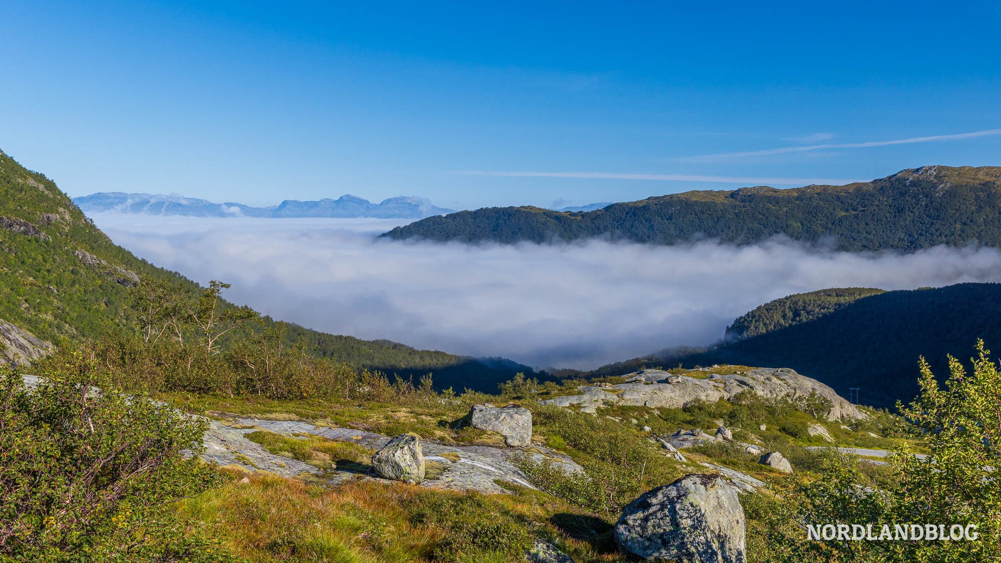 Morgennebel Wolken Folgefonna Gletscherstrasse Hardangerfjord