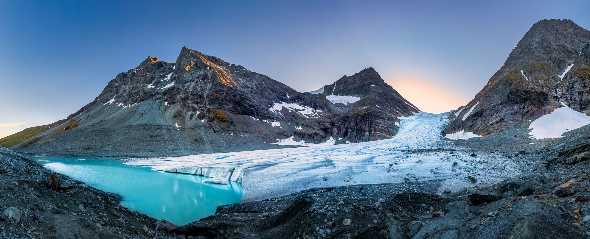 Panoramabild Lyngenalpen Norwegen Steindalsbreen