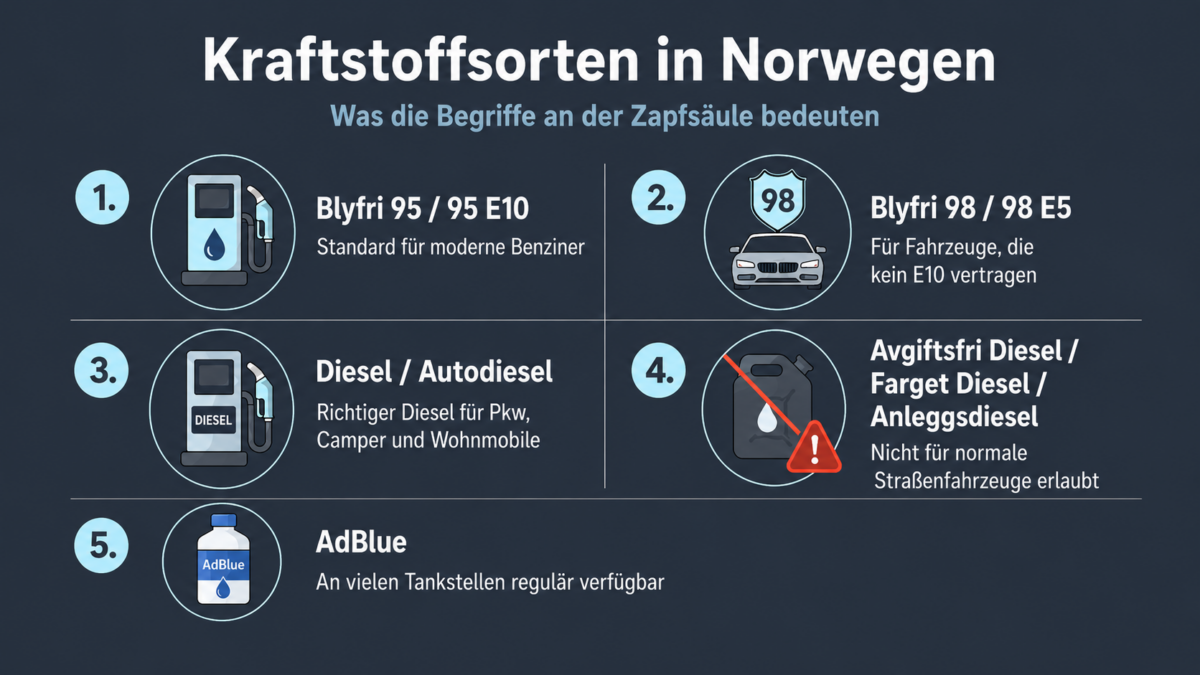 Tanken in Norwegen Kraftstoffsorten