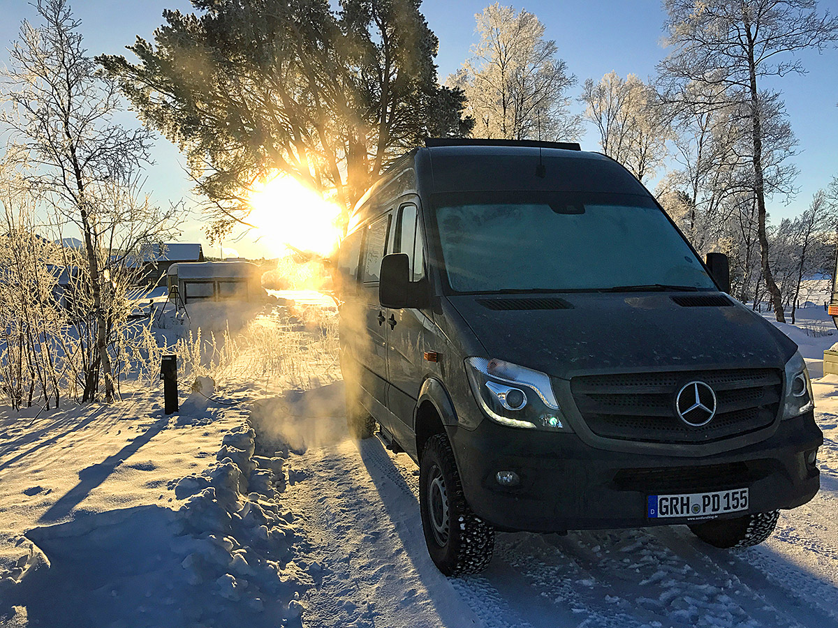 Eiseskälte auf dem Campingplatz am Femunden in Norwegen.