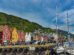 Skyline Panorama von Bergen Brygge (Hanseviertel) in Norwegen.