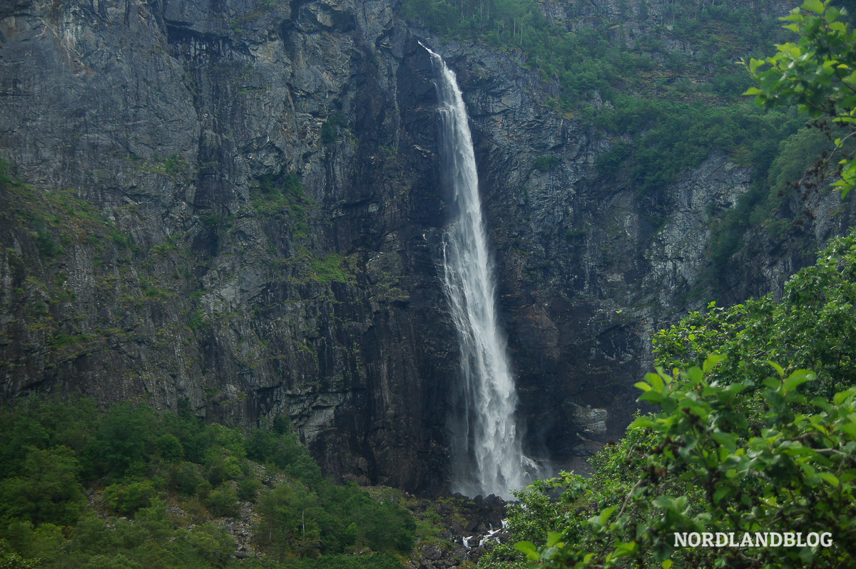 Blick zum Feigumfossen / Feigefossen an der Südseite vom Lustrafjord (Norwegen)